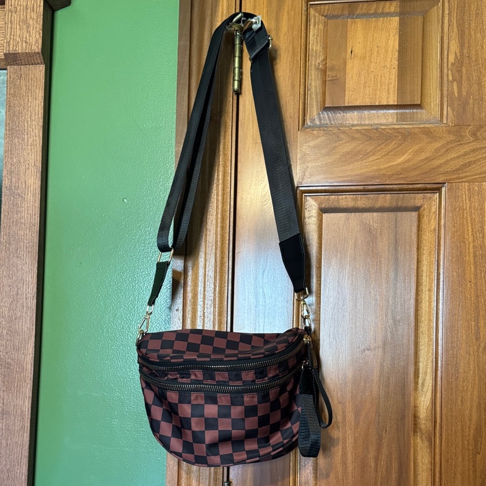 Checkered Crossbody Bag with Black Strap